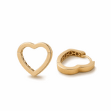 14K Yellow Gold  Heart Hoops Earrings