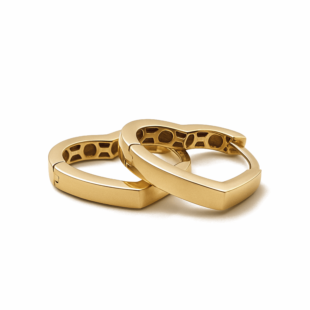 14K Yellow Gold  Heart Hoops Earrings