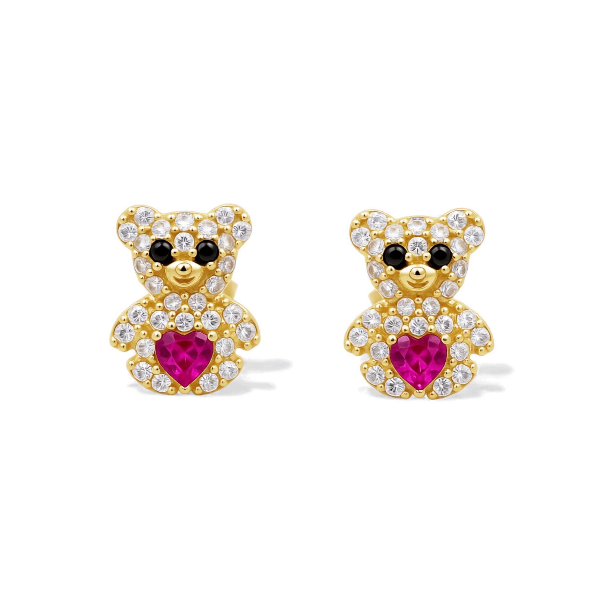 14K Yellow Gold Bear Red  Earrings