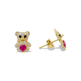 14K Yellow Gold Bear Red  Earrings
