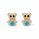 14K Yellow Gold Bear Light Blue  Earrings