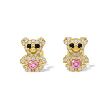 14K Yellow Gold Bear Pink  Earrings