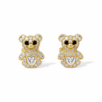 14K Yellow Gold Bear White Earrings