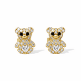 14K Yellow Gold Bear White Earrings