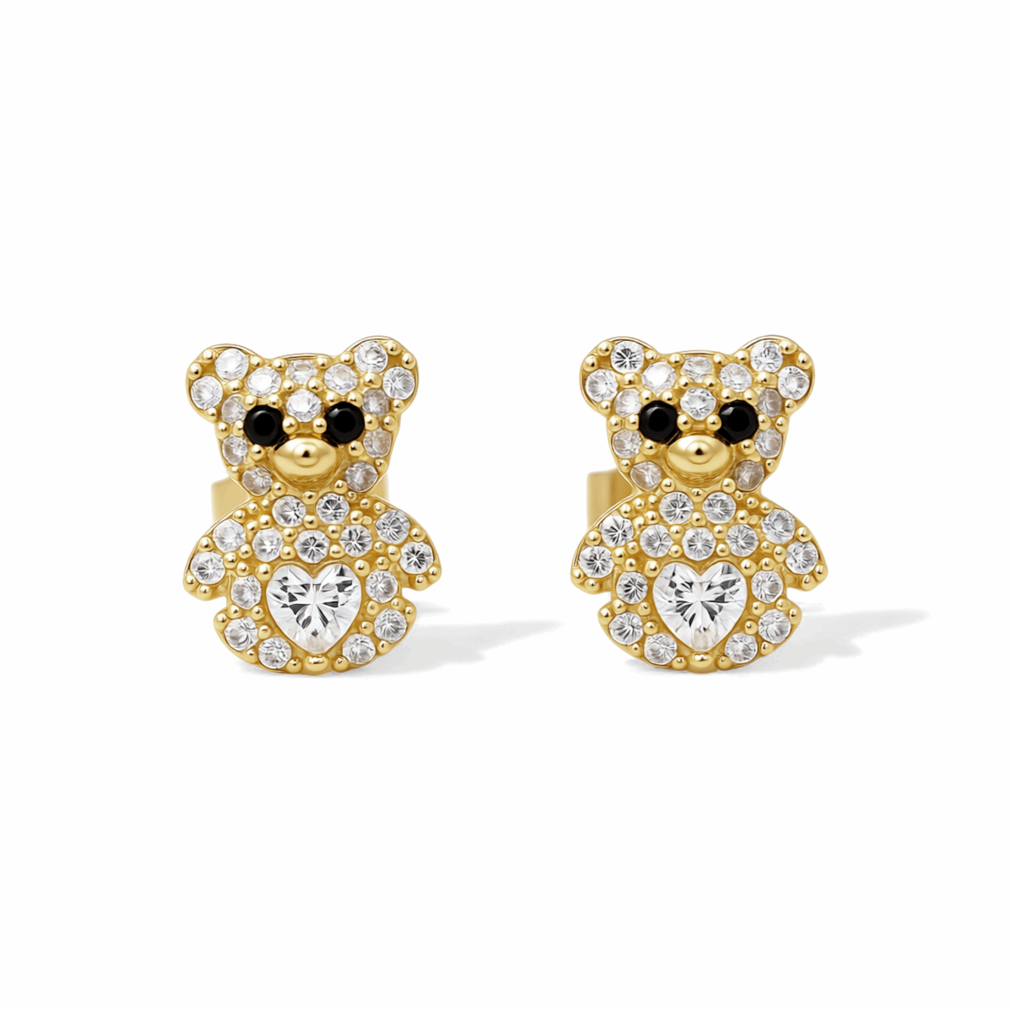 14K Yellow Gold Bear White Earrings