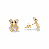 14K Yellow Gold Bear White Earrings