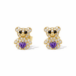 14K Yellow Gold Bear Purple Earrings