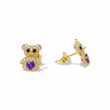 14K Yellow Gold Bear Purple Earrings