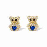 14K Yellow Gold Bear Dark Blue Earrings