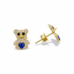 14K Yellow Gold Bear Dark Blue Earrings