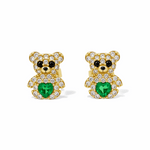 14K Yellow Gold Bear Green Earrings