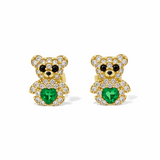 14K Yellow Gold Bear Green Earrings