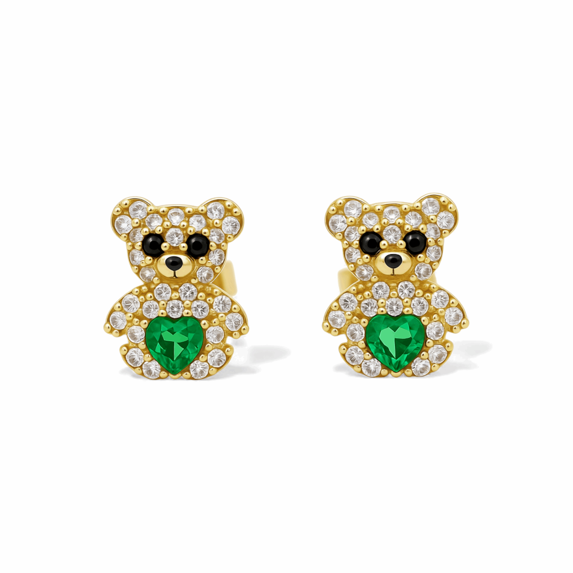 14K Yellow Gold Bear Green Earrings
