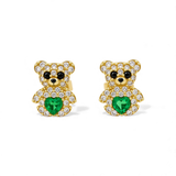 14K Yellow Gold Bear Green Earrings