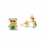14K Yellow Gold Bear Green Earrings