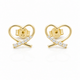 14K Yellow Gold Heart with Cz Earrings