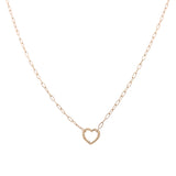 14K Yellow Gold Paper Clip with Heart Women's Necklace 17"