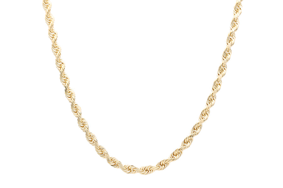 A Men's Yellow Gold 10k Semisolid Rope Chain necklace from Miral Jewelry.