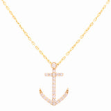 Yellow Gold Necklace with Anchor Pendant 14K with 0.85Tw Round Diamonds