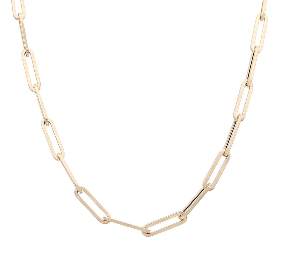 A Women's Yellow Gold 14K Paper Clip Chain necklace with an oval link from Miral Jewelry.