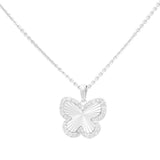 White Gold Necklace with Butterfly Pendant 10K with 0.12Tw Round Diamonds