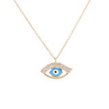18k Yellow Gold Evil Eye Diamond Necklace 18" with 0.12Tw Round Diamonds
