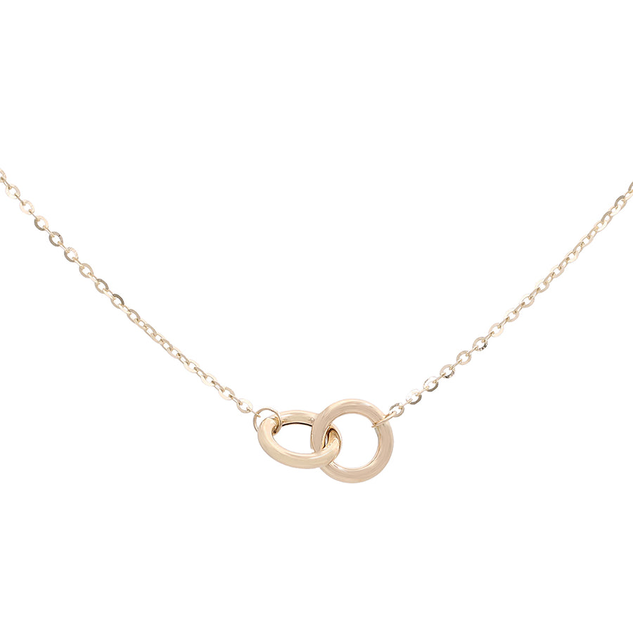 This Miral Jewelry 14K Yellow Gold Interlaced Loops Necklace is a timeless piece of jewelry. The necklace features an open circle design, adding a modern and unique touch to any outfit.