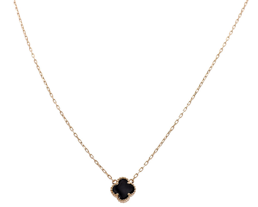 A Miral Jewelry women's necklace with a black onyx pendant on a 14K yellow gold chain.