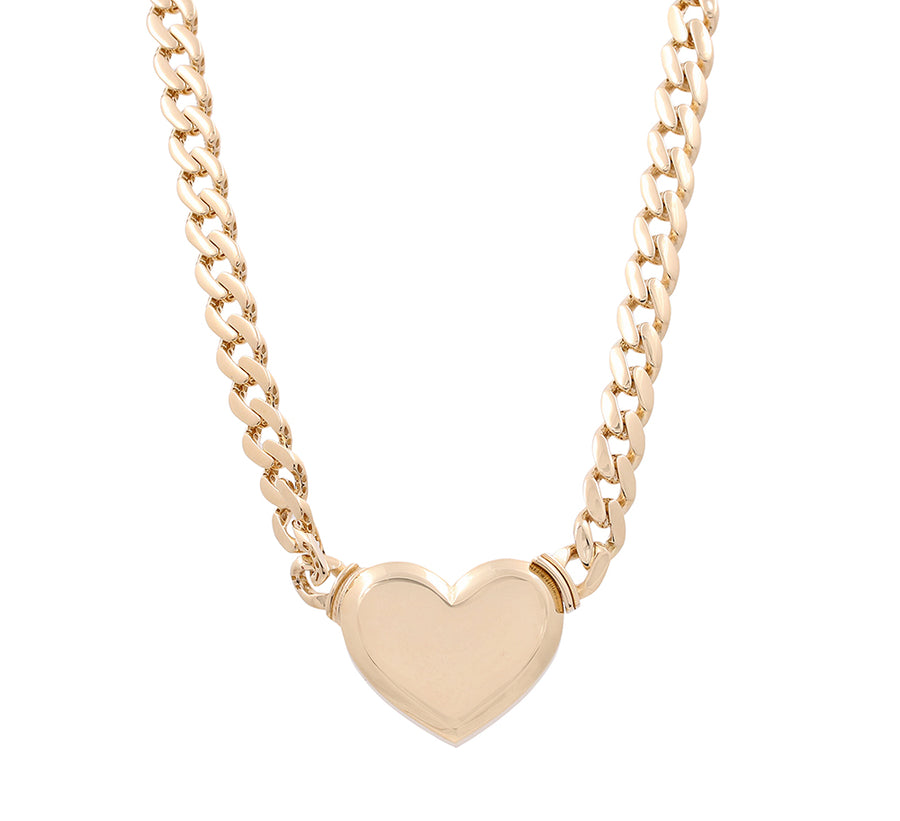 14K yellow gold heart-shaped locket pendant hanging on a chunky chain necklace, isolated on a white background. 
Replace with: Miral Jewelry 14K Yellow Gold Women's Fashion Heart Necklace
