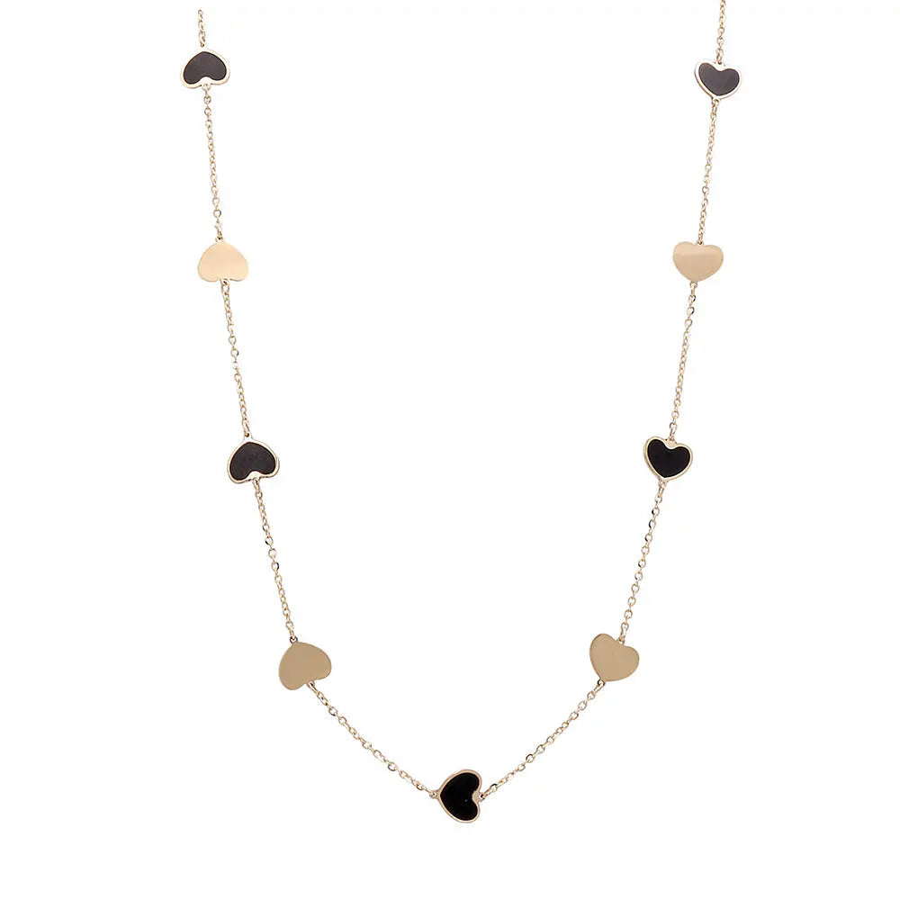 14K Yellow Gold Fashion Hearts Onyx and Gold Necklace Miral Jewelry
