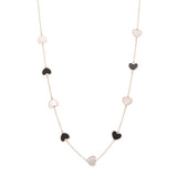 14K Yellow Gold Fashion Hearts Necklace with Black Onyx and Mother Pearl Miral Jewelry
