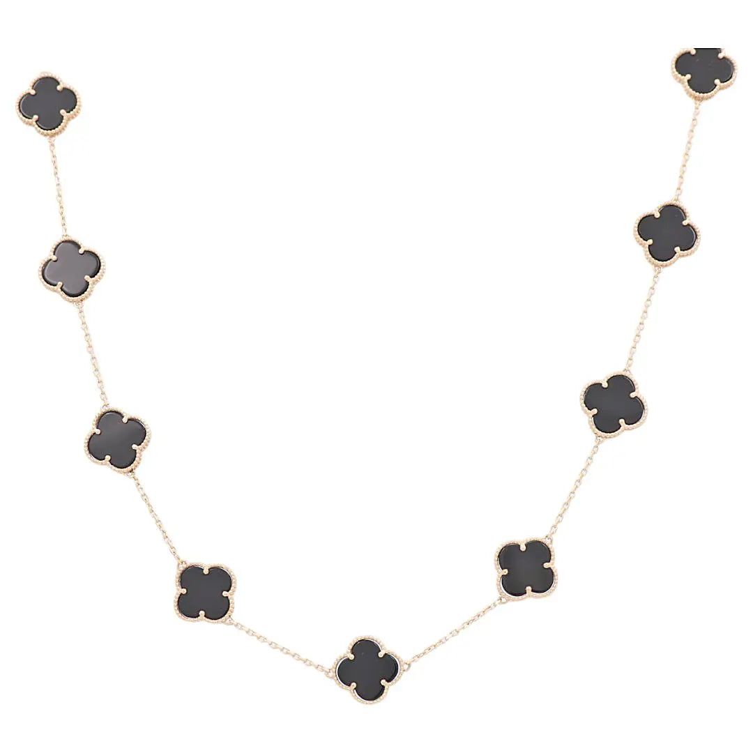14K Yellow Gold Fashion 10 Black Flowers Women's Necklace Miral Jewelry
