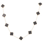 14K Yellow Gold Fashion 10 Black Flowers Women's Necklace Miral Jewelry