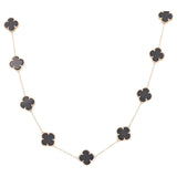 14K Yellow Gold Fashion 10 Black Flowers Women's Necklace Miral Jewelry