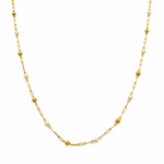 Yellow Gold 14K Paper Clip with Beads and Pearls Necklace 20"