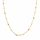 Yellow Gold 14K Paper Clip with Beads and Pearls Necklace 20"