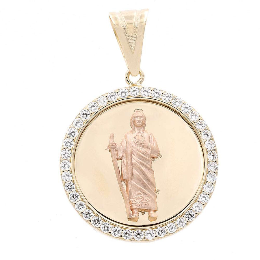 Miral Jewelry's Two Tone Rose and Yellow Gold 14k Medal Pendant in Yellow Gold with Diamonds.