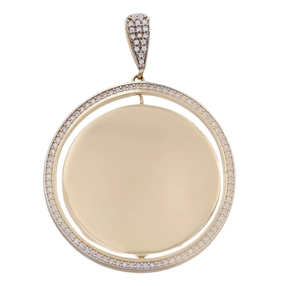 14k Yellow Gold Round Medal Pendant Cz Miral Jewelry