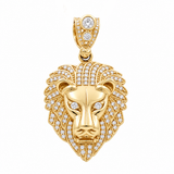 14K Yellow Gold Lion With CZ Medal Pendant
