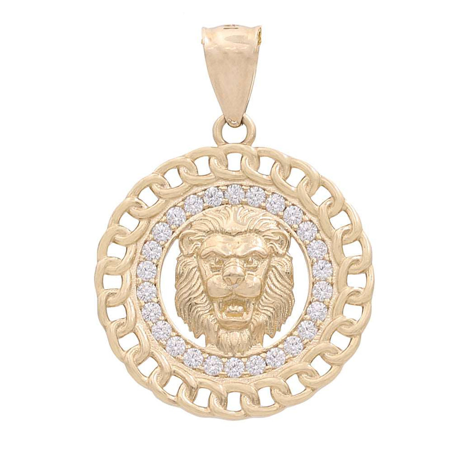 A stunning Miral Jewelry 14K yellow gold lion head pendant adorned with diamonds, creating a captivating and irresistible statement piece.