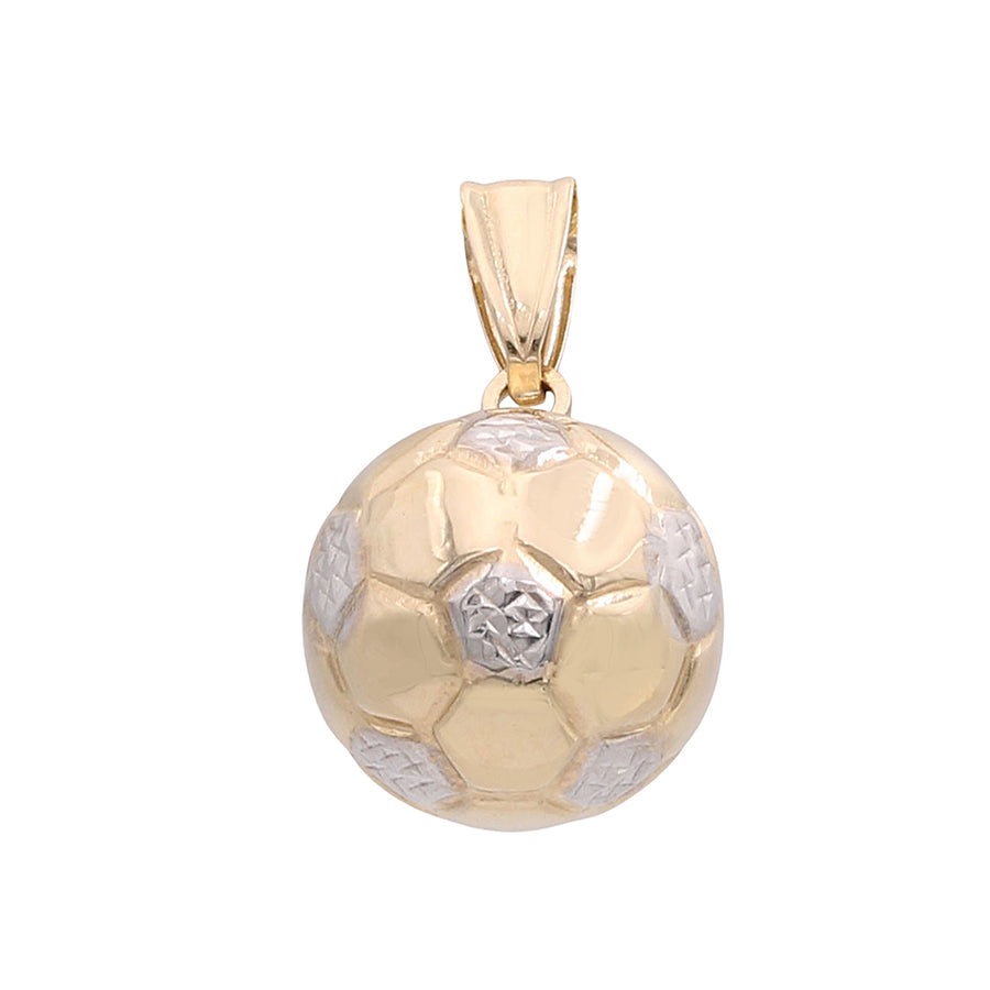 A statement piece, the Miral Jewelry Soccer Ball Pendant is crafted from 14K yellow and white gold, creating a captivating combination. Set against a pristine white background, this pendant showcases the timeless elegance of the 14K Yellow and White Gold Soccer Ball Pendant.