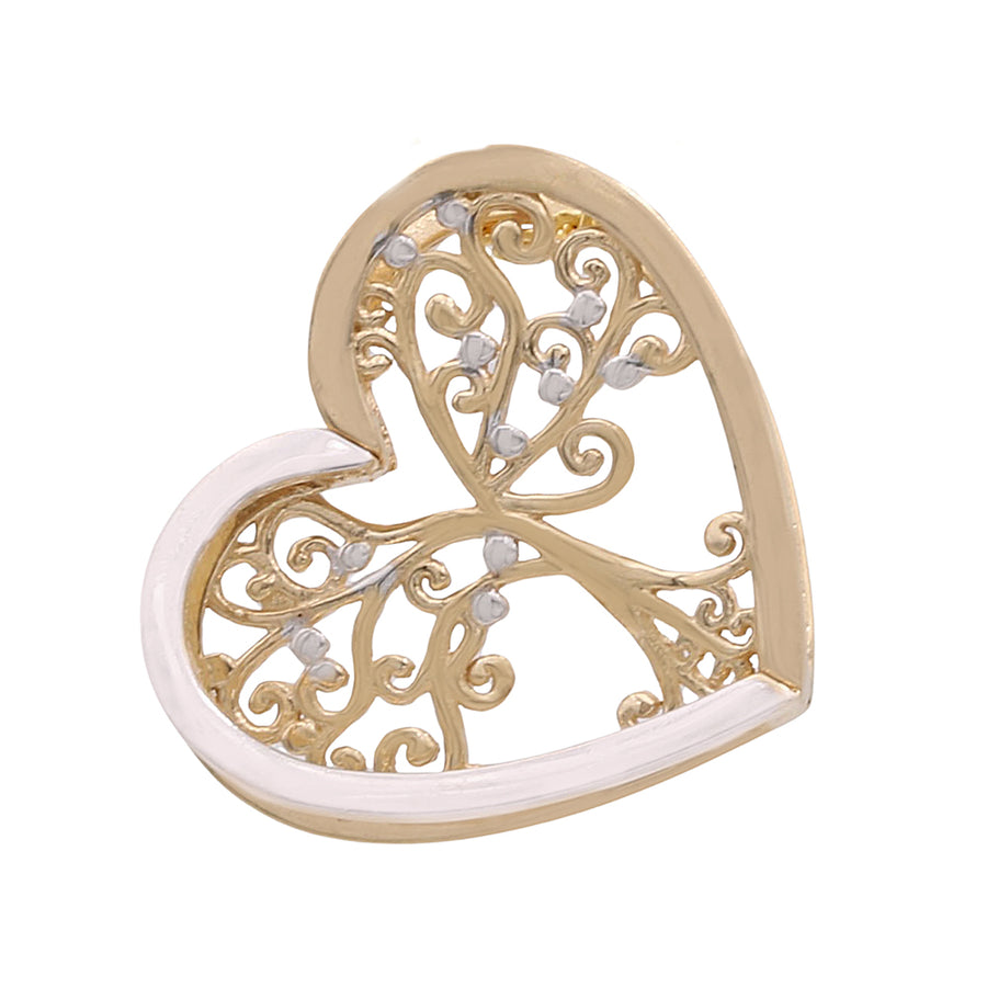 A 14K Tri-Color Gold Tree of Life Heart Pendant by Miral Jewelry with white diamonds.