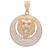 14K Yellow Gold Round Lion With CZ Medal Pendant
