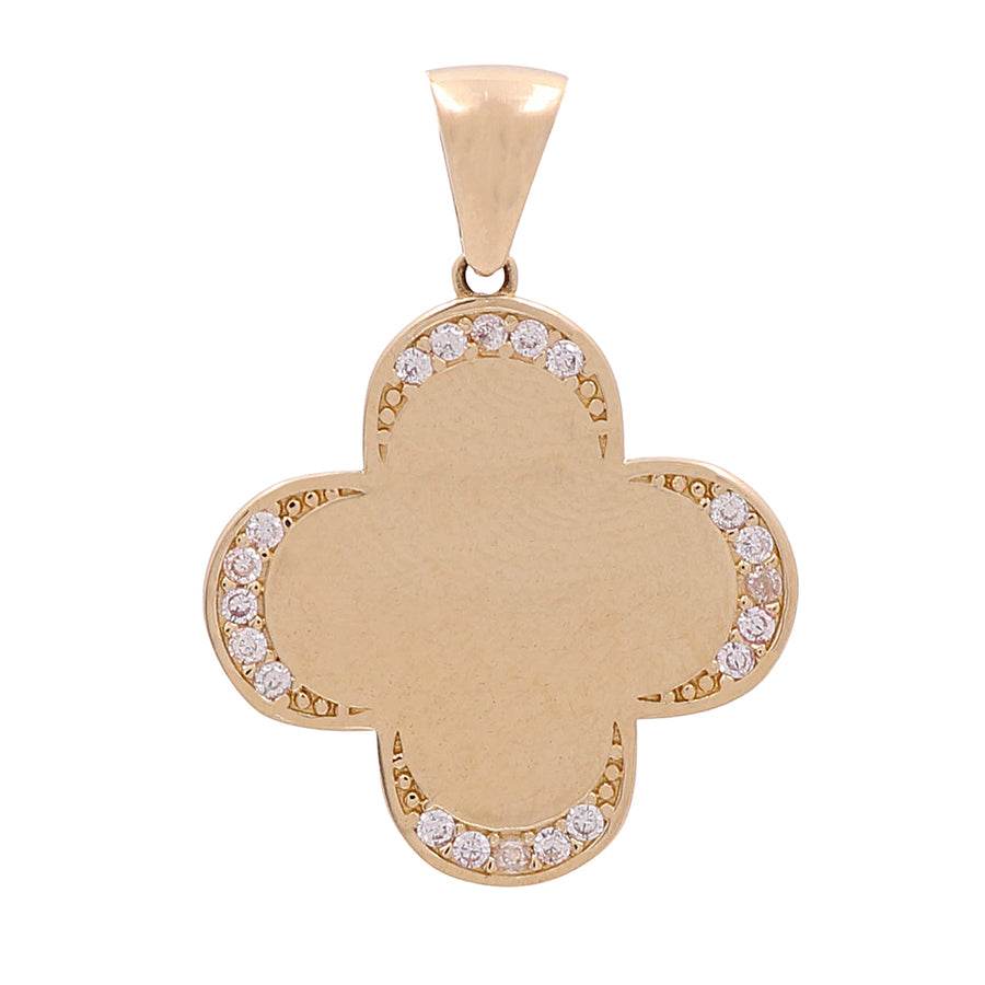 A 14K Yellow Gold Fashion Flower Pendant adorned with sparkling Cubic Zirconias from Miral Jewelry.