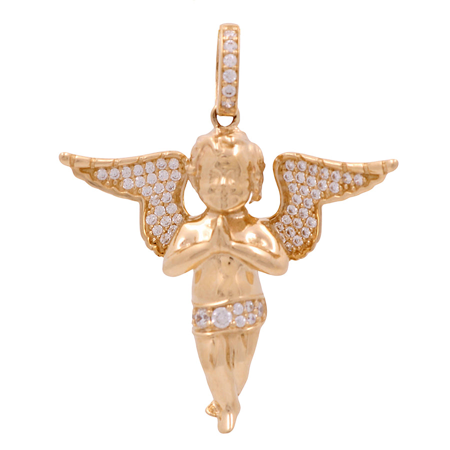 Crafted from Miral Jewelry's 14K yellow gold, this angel pendant is adorned with sparkling cubic zirconias for added elegance.