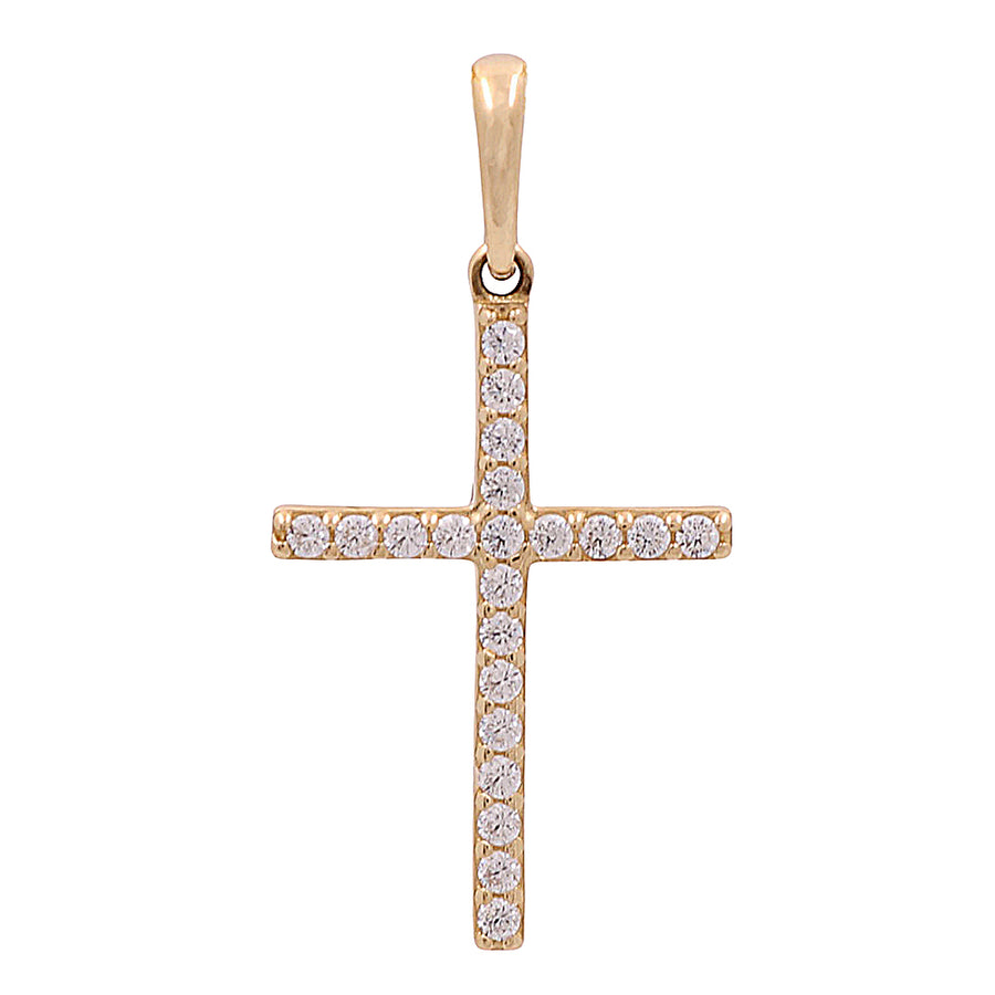 A 14K yellow gold cross pendant with cubic zirconias.