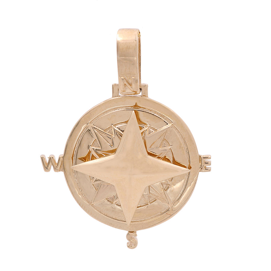 A Miral Jewelry 14K Yellow Gold Compass Pendant on a white background.