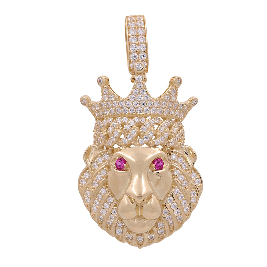 A Miral Jewelry 10K Yellow Gold Lion Crown with Cubic Zircons and Pink Stones pendant, fit for any queen or king.