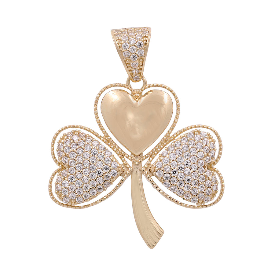 A Miral Jewelry 10K Yellow Gold Trebol Pendant with Cubic Zirconias.