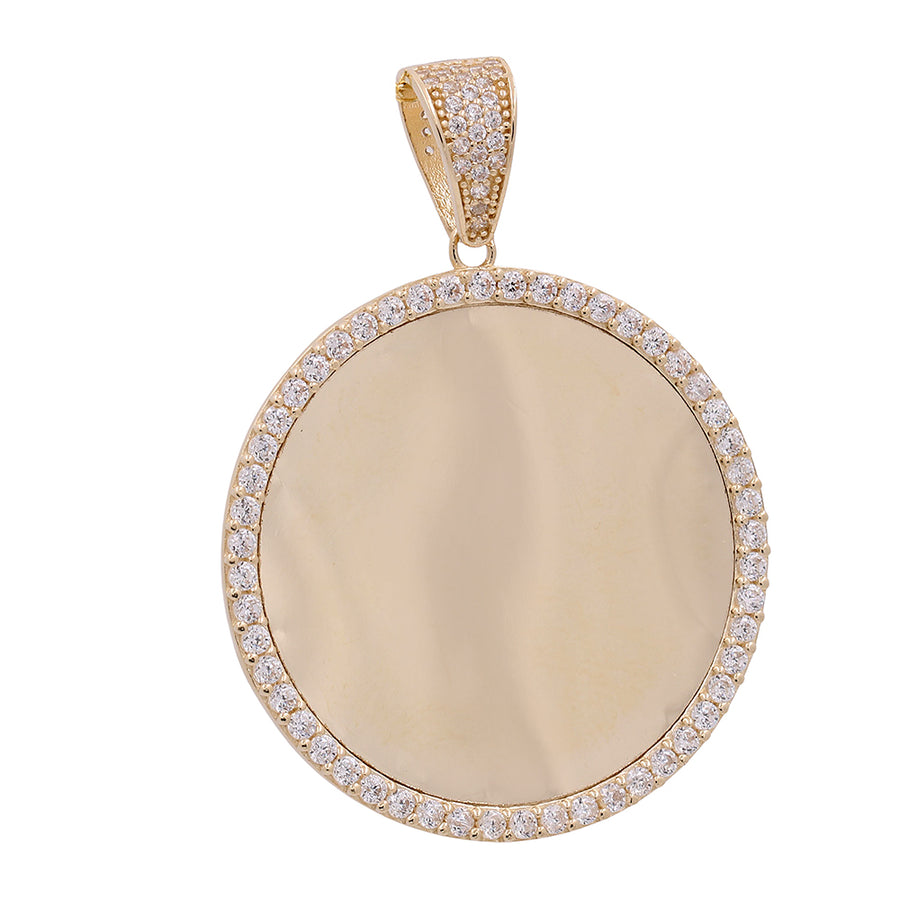 A Miral Jewelry 10K Yellow Gold Round Pendant with Cubic Zirconias for added luxury.
